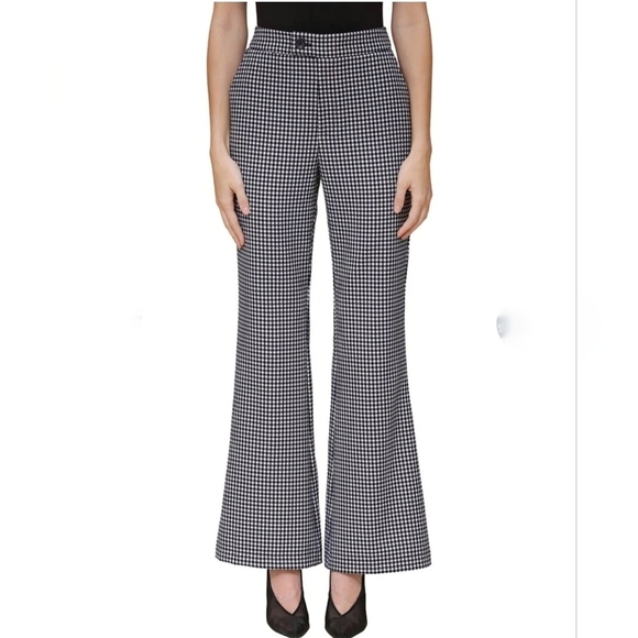 Avec Les Filles Black and White Checkered Flare Pants Size 6 High Waist Neutral - Picture 3 of 14